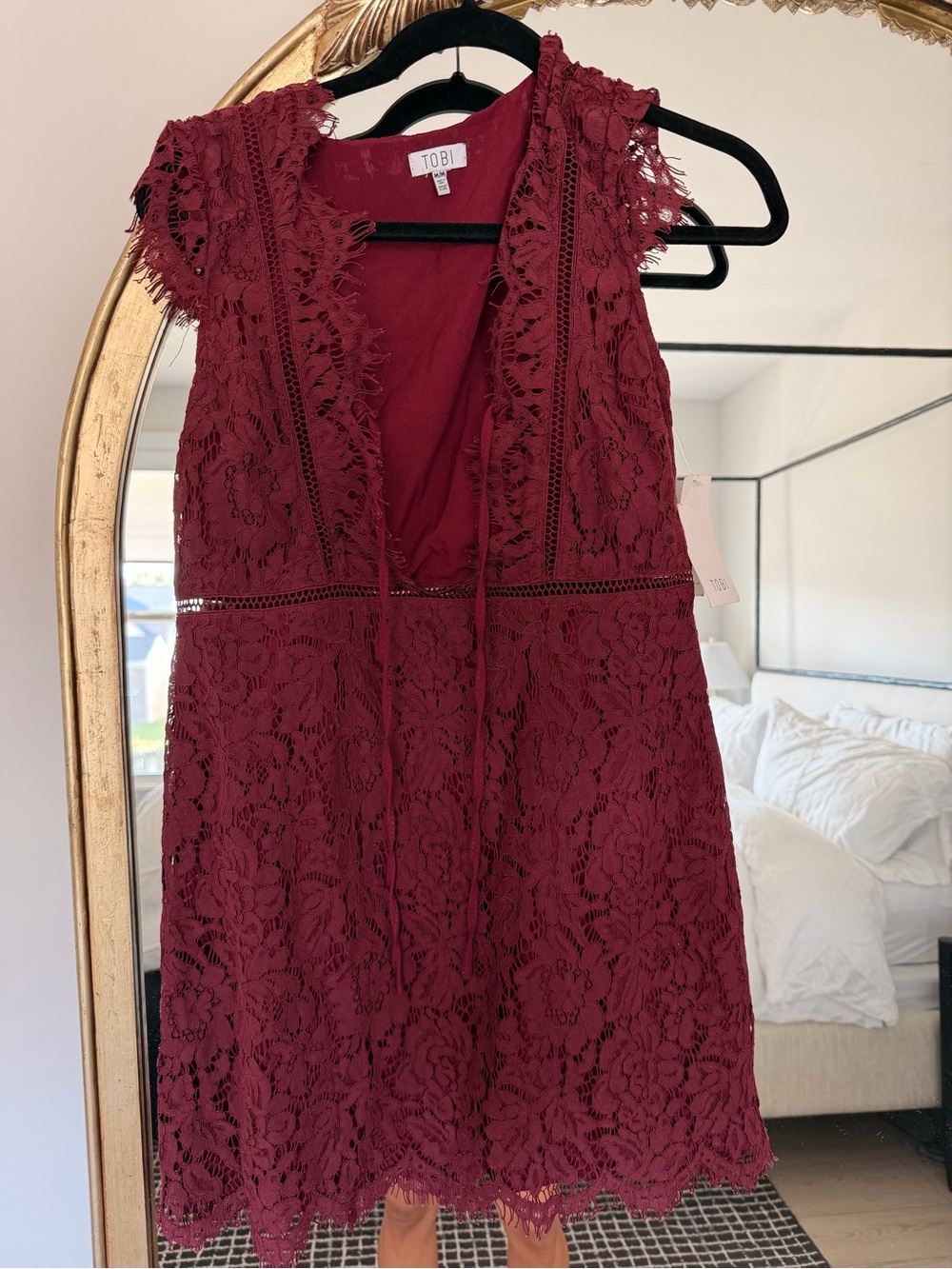 TOBI Burgundy Floral Lace Mini Dress